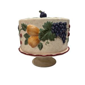 Noble Excellence Napa Valley Fruit Embossed Cake Stand With Dome Cover